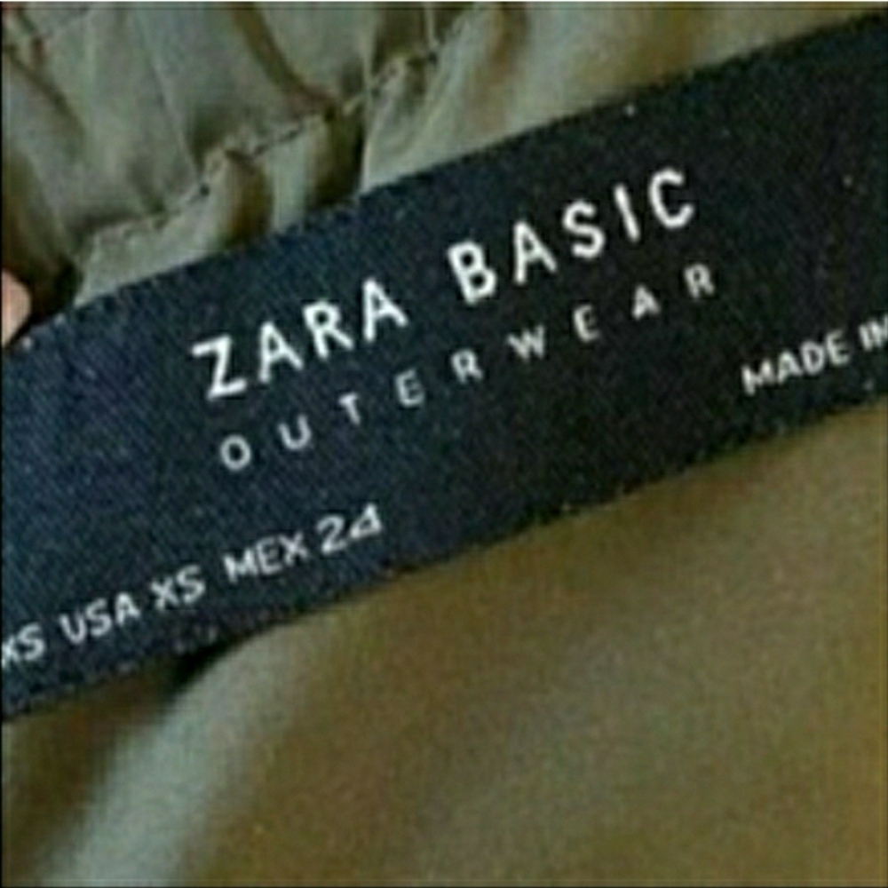 Zara Jacket Olive Green Zip Front Windbreaker Cinch Waist - Picture 6 of 9